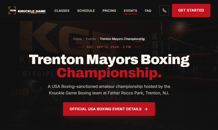 Trenton Mayors Boxing Championship dedicated event page